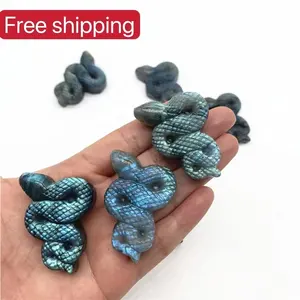 Free shipping Natural Strong Blue Flash Labradorite Snake Crystal Craft Healing Stones Carvings