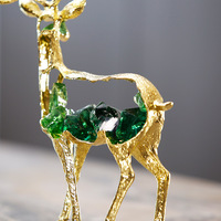 Statue Moderne de Cerf Doré Creux en Métal Poli de Qualité Supérieure avec Incrustation de Cristal Vert, Décoration Murale Artistique pour Maison et Bureau, Cadeau de Pendaison de Crémaillère