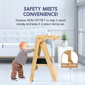 Foldable Toddler <b>Tower</b> Preassembled Kitchen Stool, Folding for <b>Learning</b> with Chalkboard - Product Image 4