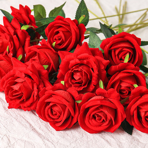 Rose artificielle en velours de soie, <span class=keywords><strong>fleur</strong></span> artificielle, décoration pour la maison, salon, mariage, tige unique, velours, fête des mères, remise de diplôme - Product Image 3
