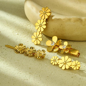 Pinza de pelo de acero inoxidable de alta gama para mujer, con diseño de pétalos de flores y circonia, estilo moderno y desordenado, de una sola pieza. - Product Image 2