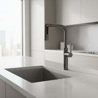 Robinet de cuisine moderne à poignée unique, pivotant à 360°, avec cascade, 5 modes de jet, en céramique, nickel brossé classique, en acier inoxydable, pour montage sur plan.