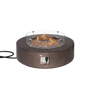 <span class=keywords><strong>Cheminée</strong></span> extérieure de forme ronde marron béton de 34 po avec pare-vent en verre pour foyer - Product Image 1