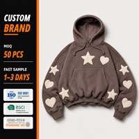Hoodie Pria High 330 GSM Katun Longgar Resleting Tanpa Tali Serut Puffy Letter Streetwear 3XL Fitting Outdoor Base Hoodies