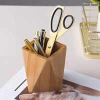 Porte-stylo en bois de bambou support bureau géométrique crayon tasse Pot mignon bureau fournitures de bureau pinceaux de maquillage organisateur (bambou)
