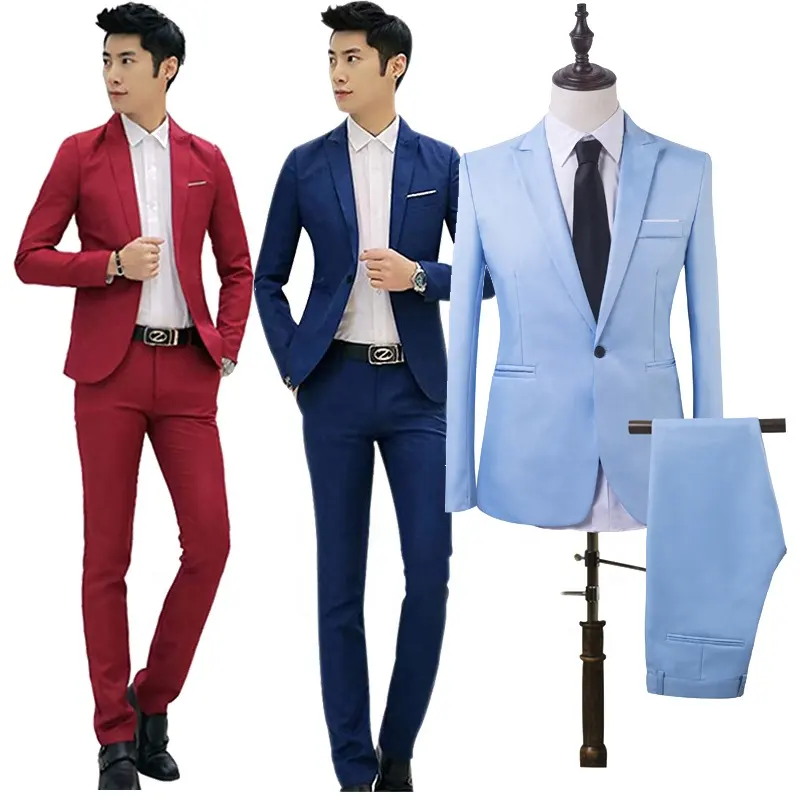 Mens Slim Fit Two Pieces Suits Korean Japanese Business Formal Attire One Button Blazer Groomsmen Tuxedo Wedding Suit