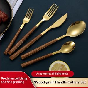 Juego de Cubiertos de Acero Inoxidable con Mango de Madera Coreano, Cuchillo, Tenedor, Cuchara, Cuchara para Café, Pinza, Pulido Espejo, Apto para Lavavajillas - Product Image 2