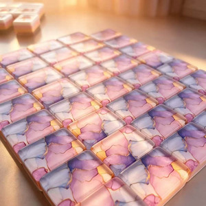 Jeu de tuiles de Mahjong américaines marbrées ambre violet-rose effet <span class=keywords><strong>aquarelle</strong></span>, motif floral personnalisé Pivoine Lotus <span class=keywords><strong>Dragon</strong></span> pour le divertissement - Product Image 2