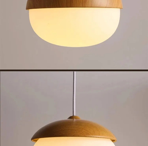 Lampe suspendue simple en verre opale avec <span class=keywords><strong>abat</strong></span>-<span class=keywords><strong>jour</strong></span> en bois <span class=keywords><strong>naturel</strong></span> texturé, petite lampe de plafond - Product Image 4
