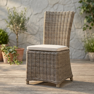 Chaise de salle à manger en rotin naturel Kubu gris, design moderne, pour maison, bar, hôtel, restaurant, cuisine, mobilier avec housse amovible, appartement, parc - Product Image 3