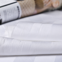 Ensemble de draps et de draps-housses en satin rayé 100% coton, moderne, 200TC, blanc pour hôtel