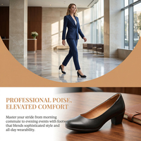 Zapatos de Oficina Formales Profesionales Cómodos Antideslizantes de Tacón Bajo con Punta Redonda de Cuero Negro Personalizados OEM para Mujer