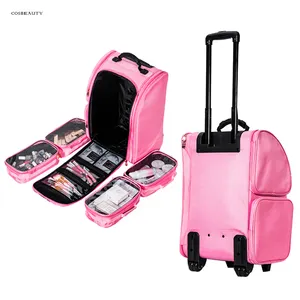 FA&MA factory Girl lovely Pink Nylon Trolley Makeup Train Case Professional Make up Rolling Cosmetic Bag