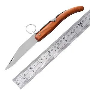 Pisau lipat dengan pegangan kayu, pisau saku lipat besi tahan karat kelas atas berburu dengan pegangan kayu