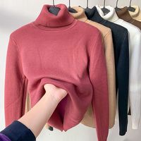Pull-over col roulé en velours pour femme PASUXI 2026, chaud et doublé polaire, coupe ajustée, tricot basique, mode hiver