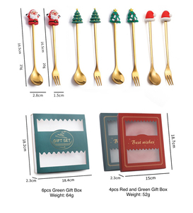 Bộ thìa dĩa cà phê tráng miệng bằng thép không gỉ mạ vàng 4 món bán chạy dịp Giáng sinh, kèm hộp quà tặng - Product Image 6