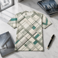 T-shirt 3D AOP pour homme 100% polyester vert ivoire à grille fine croisée, séchage rapide, respirant, col rond, OEM ODM
