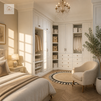 XINGRUO Armoire sur mesure de luxe de style shaker français moderne pour chambre à coucher, solution pour projets de villas et d'appartements, conception de modèle 3D