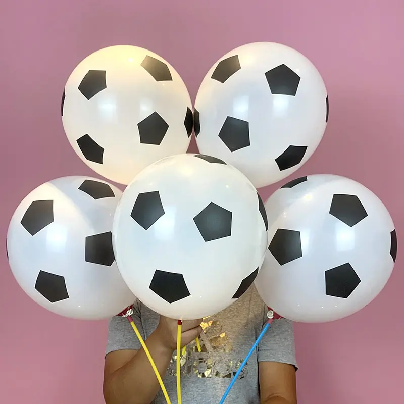 Globo de látex con estampado para niños, globo blanco grueso de 12 pulgadas con patrón de fútbol para fiesta de juego