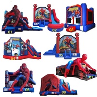 Toboggan gonflable professionnel avec piscine et trampoline, style super-héros pour enfants, avec souffleur