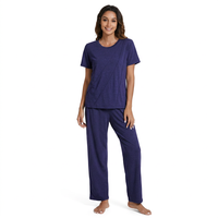 Ensemble de pyjama décontracté 2 pièces pour femme, haut à manches courtes et pantalon large, couleur unie, écologique, respirant et confortable