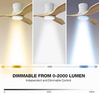 Ventilateur de plafond minimaliste moderne en bois massif de 52 pouces avec source d'alimentation électrique à 3 pales innovante Smart Mute