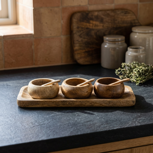 Handmade Eco-Friendly Wooden Serving Trays Gift <b>Sets</b> Unfinished Mango Wood Tray 3 Bowls Spoons Dishwasher <b>Microwave</b> Household - Product Image 1