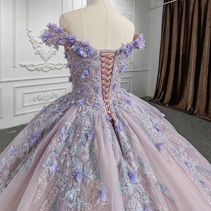 Off The Shoulder Pink Tulle Ball Gown With Floral Embroidery Empire Waistline Evening Dress For Performance And Events - Product Image 4