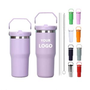 Tumblers Wholesale Bulk 20oz & 30oz Stainless Steel Tumbler Double-Wall Flip Straw Insulated Travel Mug Tumbler with Handle - Product Image 1