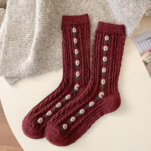 Vente <span class=keywords><strong>en</strong></span> gros de chaussettes d'hiver pour femmes à motif floral rétro, respirantes, <span class=keywords><strong>en</strong></span> polyester tricoté - Product Image 6