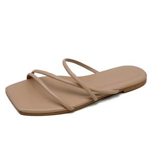 Sandales à un seul mot, nouveau style, mode féminine d'été, version coréenne, dessus en PU artificiel, semelle extérieure en caoutchouc, plates - Product Image 5