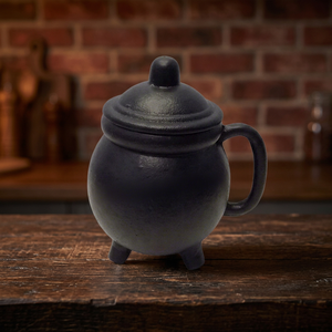 Chaudron en fonte simple avec couvercle et poignée latérale, noir, traditionnel, durable, pour encens indien, charbon et sorcellerie - Product Image 3
