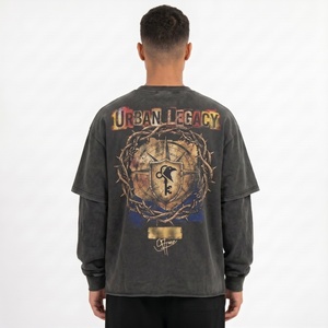 เสื้อยืดแขนยาวลายกราฟิกวินเทจสไตล์ Y2K สตรีทแวร์ ผ้าคอตตอนหนา 300 กรัม ทรงโอเวอร์ไซส์ เสื้อผ้าผู้ชาย รุ่น 6624 - Product Image 2
