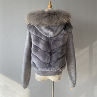 Jxwatcher Cardigan en tricot chaud d'hiver avec capuche en vraie fourrure de raton laveur, veste de luxe personnalisée à fermeture éclair pour femme en fourrure de lapin Rex