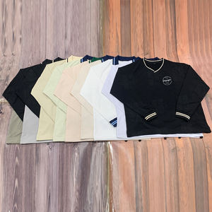 เสื้อยืดแฟชั่นคุณภาพสูงสไตล์รักบี้ แบบสปอร์ต ลำลอง แขนยาวทรงแร็กแลน ลายทางเบสบอล คอวี สำหรับผู้ชาย - Product Image 5