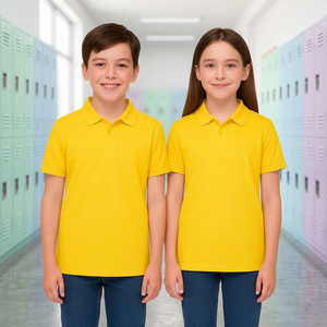 Camiseta Polo Amarilla de Manga Corta para Niños, Uniforme Escolar de Algodón Oxford para Niñas de Primaria, Servicio OEM de Marca Personalizada - Product Image 2