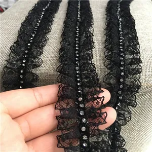 4cm lebar Putih Hitam 3d Applique pita manik-manik gaun berlipat kerah renda Applique tepi potong untuk menjahit dekorasi pinggiran pernikahan Diy