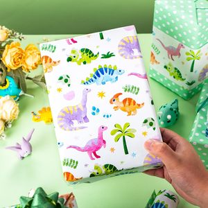 Rollo de papel de regalo con diseño de dinosaurios, 17 pulgadas x 16.5 pies, papel artístico verde con patrón de lunares de dinosaurios para envolver regalos de cumpleaños o baby shower - Product Image 4