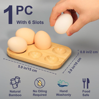 Plateau de service en bambou naturel pour œufs à la coque, base en bois pour œufs, pour comptoir de cuisine, petit support pour œufs durs avec 6 compartiments