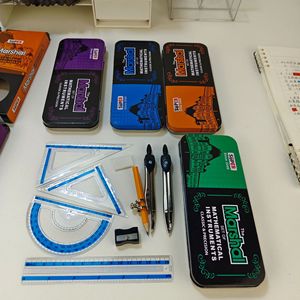 9 buah kompas pelajar penggaris kotak Tinplate <span class=keywords><strong>Set</strong></span> lintas batas hadiah ujian alat tulis grosir perlengkapan belajar logam - Product Image 1