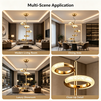 Lampu Gantung LED Spiral 5 Cincin Vertikal Mewah Modern, Lampu Hias Gantung Bundar Bertingkat Warna Emas Poles untuk Tangga