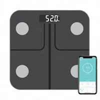 Balance connectée numérique en verre trempé pour salle de bain avec analyseur de santé, capacité 180 kg, alimentation par batterie et connexion à l'application