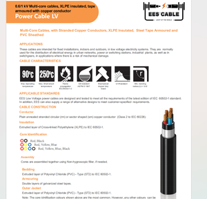 0.6/1kV u1000 rvfv 5 * 35mm ² Cáp cuivre conducteur xlpe Cách Nhiệt PVC gaine multicores với thép Băng giáp - Product Image 4