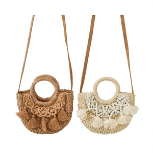 Petit sac à main semi-circulaire à franges en dentelle, sac bandoulière 26x23x6cm, sac en papier tissé BOLSO - Product Image 2