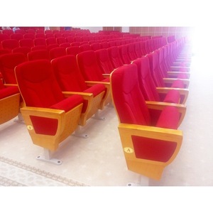 เก้าอี้โรงละคร ฐานไม้ โครงเหล็ก สีแดง แบบเรียงแถว เฟอร์นิเจอร์หอประชุม ใช้ในโรงแรม โรงเรียน - Product Image 5