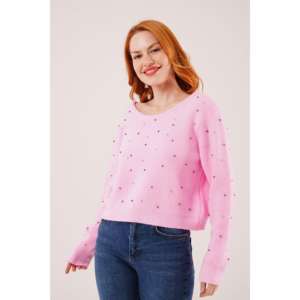 Pull rose dos nu pour femme avec strass, manches longues, style Y2K, tricot anti-boulochage - Product Image 6