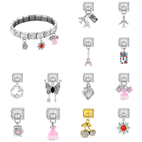 Breloques italiennes colorées à la mode, chat, avion, tour, jupe, soleil rouge, compatibles avec bracelet en acier inoxydable de 9 mm, fabrication de bijoux DIY