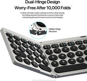 Foldable <b>Keyboard</b> Portable PU Leather <b>Wireless</b> Rechargeable <b>Keyboard</b> with High Sensitivity Touchpad Connect Up to 3 Device - Product Image 3