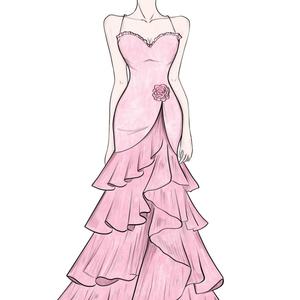Abito da sera romantico a coda di pesce dal design personalizzato, <span class=keywords><strong>con</strong></span> spalline sottili, scollatura profonda, busto arricciato e orlo a balze a strati, per feste casual - Product Image 1