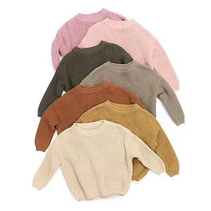 Grosir Baju Rajut Anak Perempuan Sweater Atasan Lengan Panjang Anak Laki-laki Sweater Warna Polos 100% Katun Bayi Laki-laki Perempuan Sweater Pullover